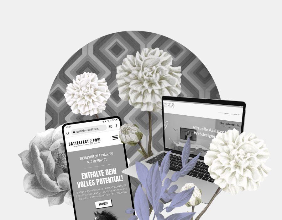 Eine Collage von Referenzwebsites mit Blumen.